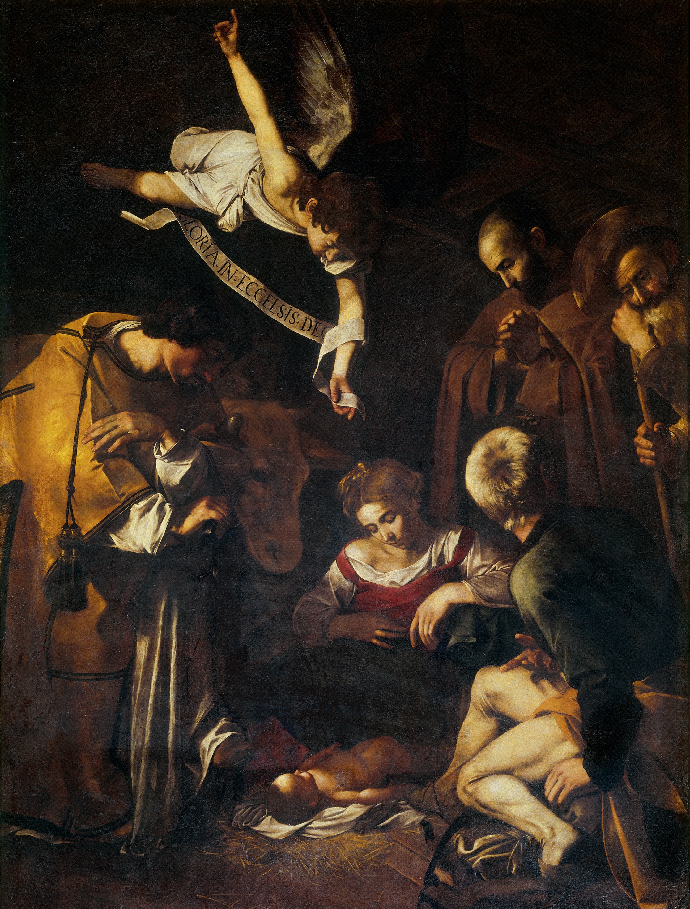 Painting: Caravaggio nativity scene, of Mary and Jesus